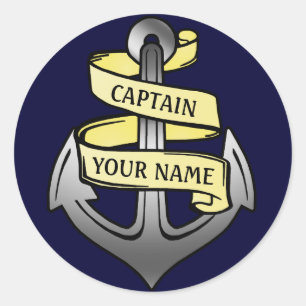 Anchor Ship Captain Your Name Customisable Classic Round Sticker