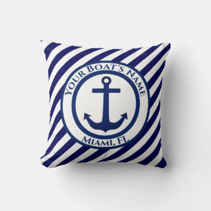 Anchor Stamp and Diagonal Stripes Custom Cushion