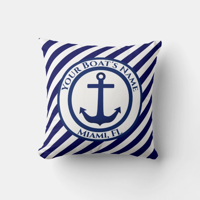 Anchor Stamp and Diagonal Stripes Custom Cushion (Front)