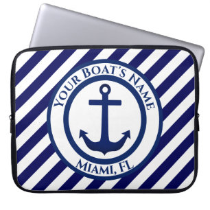 Anchor Stamp and Diagonal Stripes Custom Laptop Sleeve