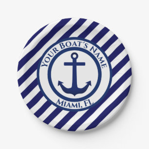 Anchor Stamp and Diagonal Stripes Custom Paper Plate
