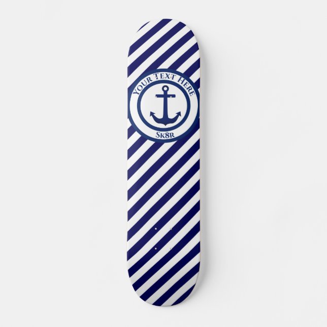 Anchor Stamp and Diagonal Stripes Custom Skateboard (Front)