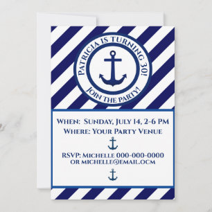 Anchor Stamp & Diagonal Stripe Birthday Invitation