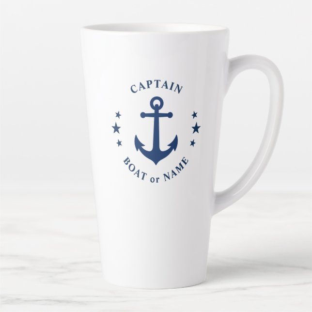 Anchor & Stars Captain Boat Name Large 2 Sided Latte Mug (Right)