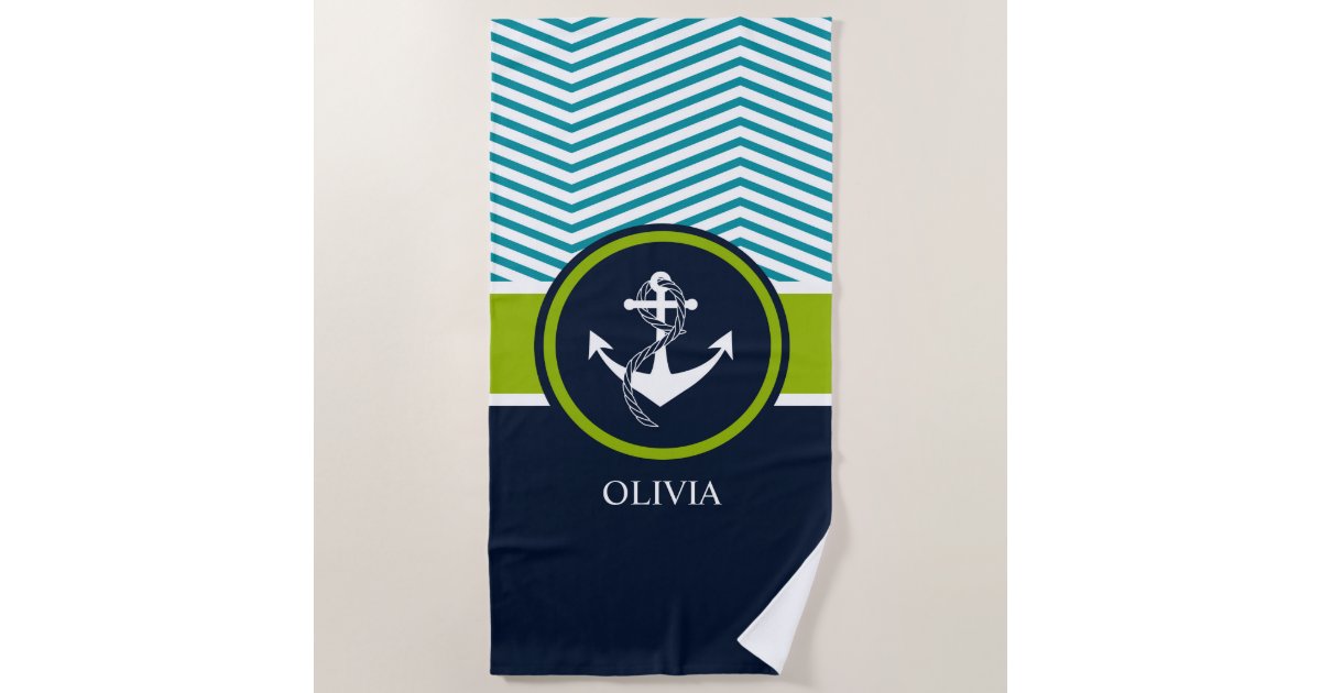ANCHOR STRIPED NAUTICAL MONOGRAM GREEN AND NAVY BEACH ...
