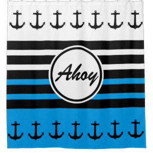 Anchor & Stripes black + your backgr. & ideas Shower Curtain