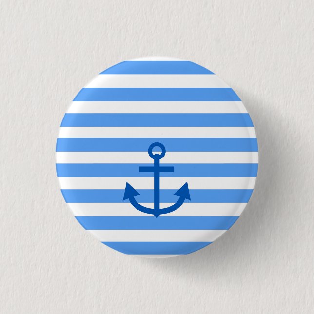 Anchor Stripes Blue & White   3 Cm Round Badge (Front)