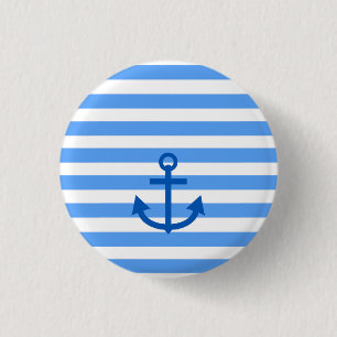 Anchor Stripes Blue & White   3 Cm Round Badge