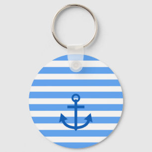 Anchor Stripes Blue & White Key Ring