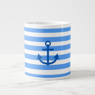 Anchor Stripes Blue & White  Large Coffee Mug