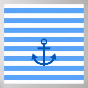 Anchor Stripes Blue & White Poster