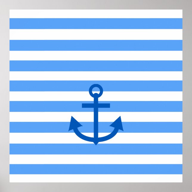 Anchor Stripes Blue & White  Poster (Front)