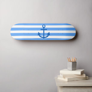 Anchor Stripes Blue & White  Skateboard