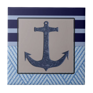 Anchor & Stripes Nautical Design Ceramic Tile