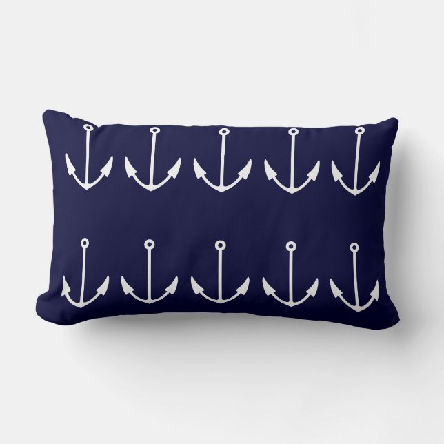Anchor stripes WHITE on NAVY BLUE PILLOW (Front)
