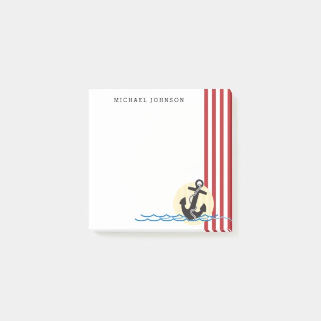 Anchor, Sun and Water Nautical Personalised Post-it Notes (Front)