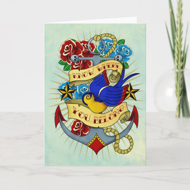 Anchor, Swallow and Roses Card (Front)
