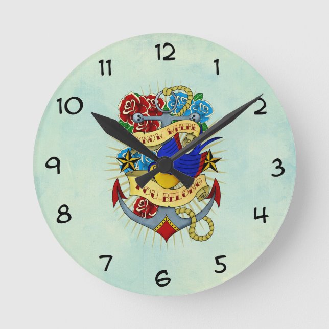 Anchor, Swallow and Roses Round Clock (Front)