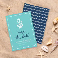 Anchor Turquoise and Blue Script Save the Date