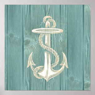 Anchor Vintage Aqua Wood Beach Poster