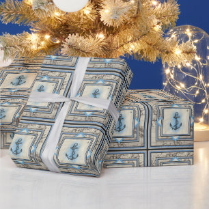 Anchor vintage map nautical pattern wrapping paper