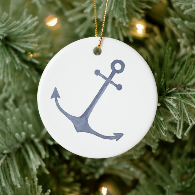 Anchor Watercolor Blue Christmas Ornament (Tree)