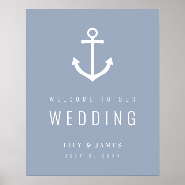 Anchor Wedding Welcome Sign | Nautical Coastal (Front)