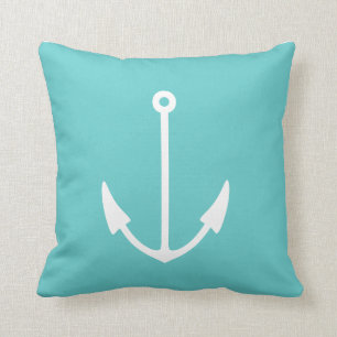 Anchor WHITE on teal blue pillow