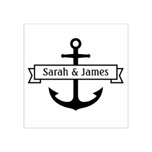 Anchor with banner couple's names or custom text rubber stamp