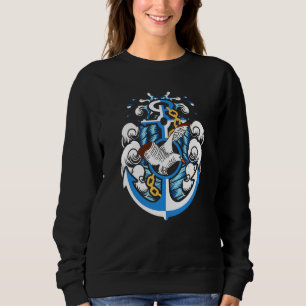 Anchor with chain waves and seagulls sea and coast sweatshirt
