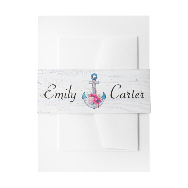 Anchor With Custom Names On Wood Invitation Belly Band (Front Example)
