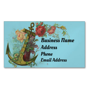 Anchor With Flowers Business Card Magnet