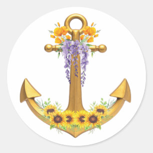 Anchor with Flowers Classic Round Sticker