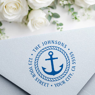 Anchor with rope border return address self-inking stamp
