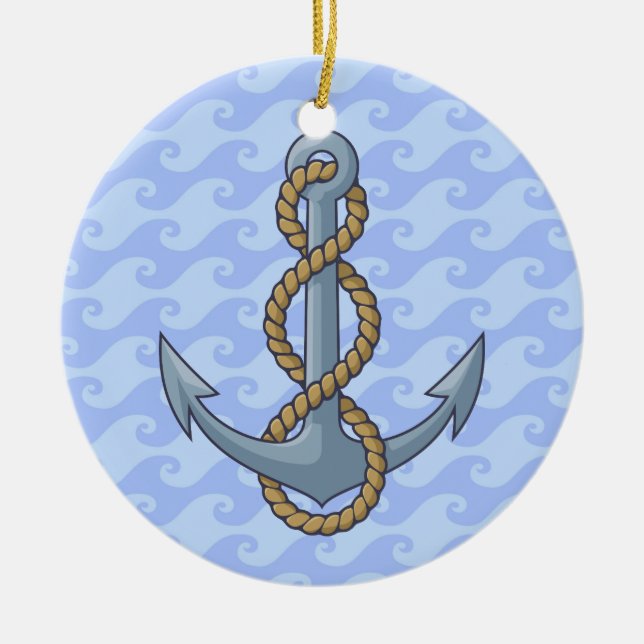 Anchor with Rope Ceramic Ornament (Front)