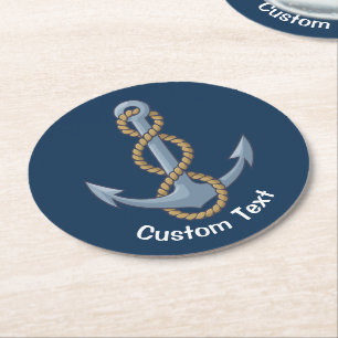 Anchor with Rope Round Paper Coaster