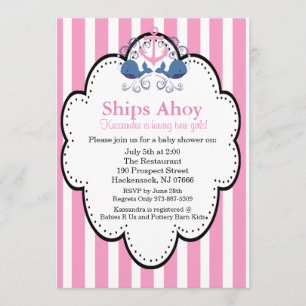 Anchor With Whales for Girl Baby Shower Invitation