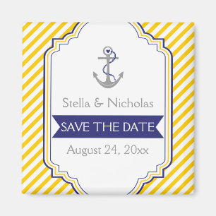 Anchor yellow white nautical wedding Save the Date Magnet
