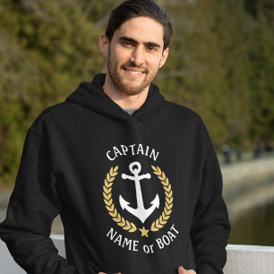 Anchor Your Boat Name Captain Gold Laurel Black Hoodie