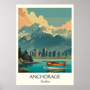 Anchorage Alaska City & Mountain Travel Poster