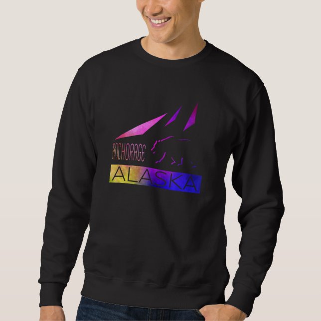 Anchorage   Alaska   Colourful Bear And Mountains Sweatshirt (Front)