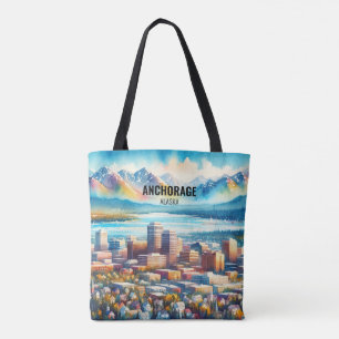 Anchorage Alaska Famous Travel Place Watercolor Tote Bag