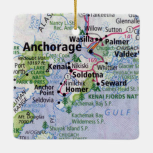 Anchorage Alaska Map Ceramic Ornament