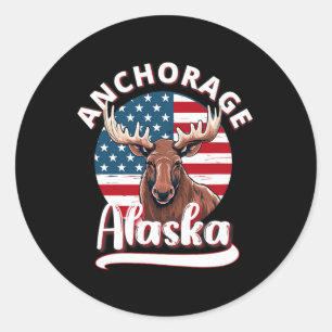 Anchorage Alaska Moose Viewing Alaskan Flag Huntin Classic Round Sticker