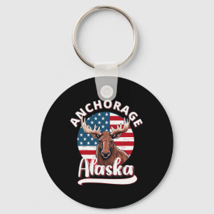 Anchorage Alaska Moose Viewing Alaskan Flag Huntin Key Ring