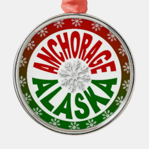 Anchorage Alaska red green snowflake ornament