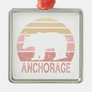 Anchorage Alaska Retro Bear Metal Ornament