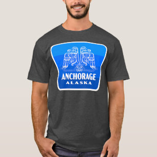 Anchorage Alaska Retro Bird Badge Blue T-Shirt