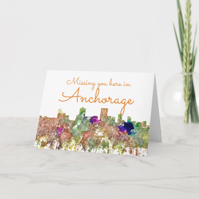 Anchorage, Alaska Skyline SG-Faded Glory Holiday Card (Front)