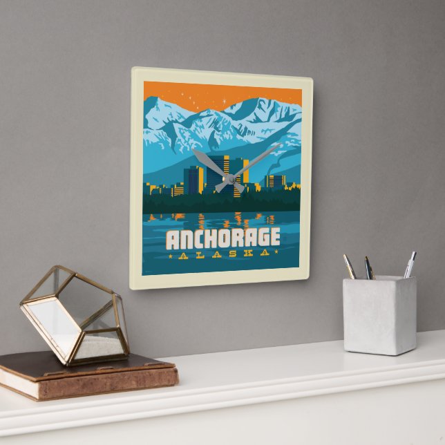 Anchorage, Alaska Square Wall Clock (Office)